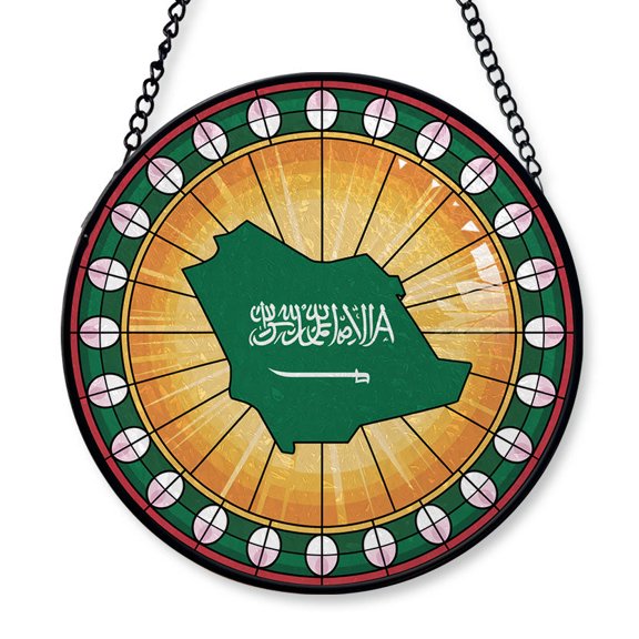 Saudi Arabia Travel Decor Suncatcher Stained Glass Window Hanging, Gift for Traveller, Collection of Country Travel Souvenirs for Family and Friends, Saudi Arabia Map and Flag Décor
