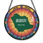 Saudi Arabia Travel Decor Suncatcher Stained Glass Window Hanging, Gift for Traveller, Collection of Country Travel Souvenirs for Family and Friends, Saudi Arabia Map and Flag D cor