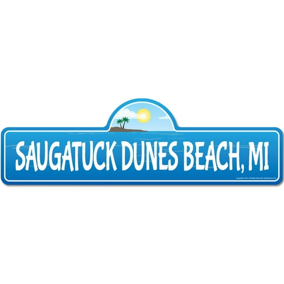 Saugatuck Dunes MI Michigan Beach Street Sign | Indoor/Outdoor | Surfer Ocean Lover Décor For Beach House Garages Living Rooms Bedroom | Signmission Personalized Gift