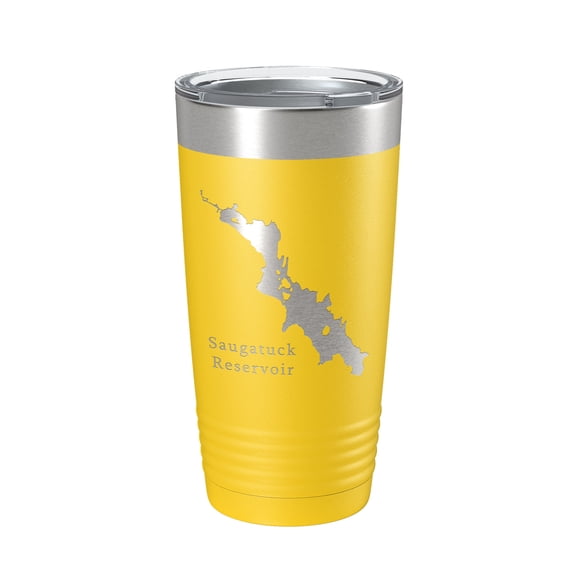 Saugatuck Reservoir Tumbler Lake Map Travel Mug Insulated Laser Engraved Coffee Cup Connecticut 20 oz Yellow
