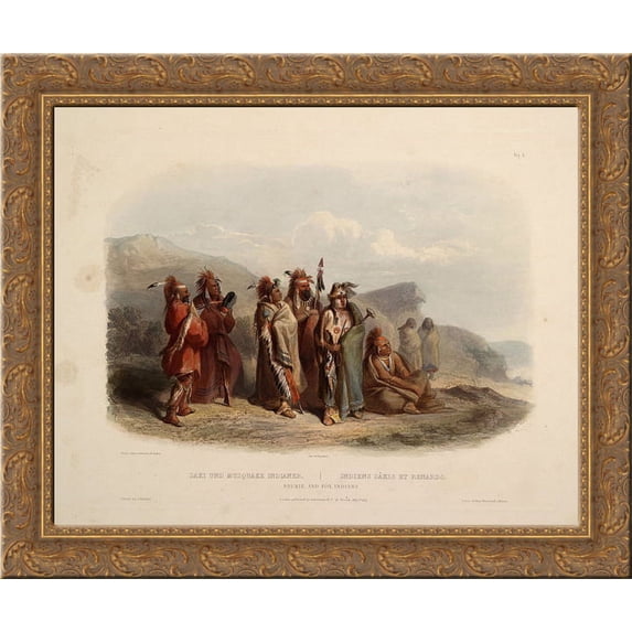 Saukie and Fox Indians, plate 20 from Volume 1 of 'Travels in the Interior of North America' 24x20 Gold Ornate Wood Framed Canvas Art by Karl Bodmer