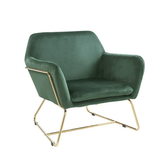 Saul 30 Inch Modern Accent Chair, Padded Seats, Metal Frame, Green Velvet- Saltoro Sherpi