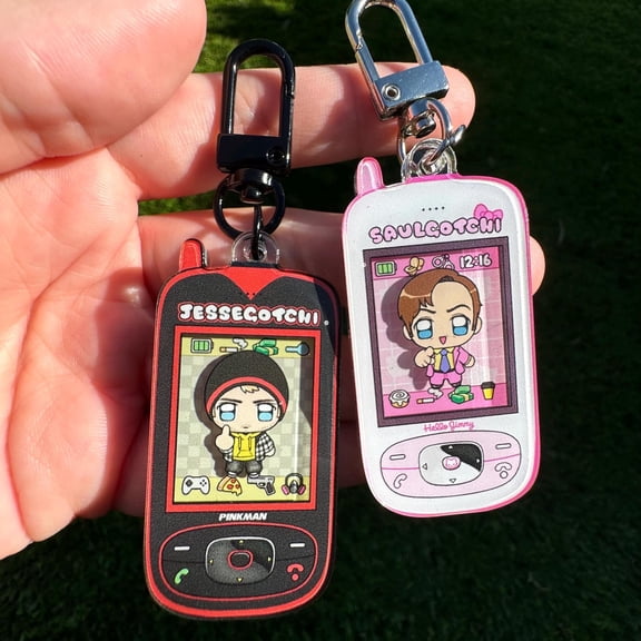 Saul Goodman Jesse Pinkman Tamagotchi Phone Virtual Pet Acrylic 3D Charm || BCS Breaking Bad Cute Kawaii Anime Keychain Chibi Mini (1 keychain)