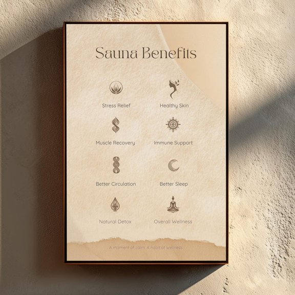 Sauna Benefits Wall Art Print, Unframed Paper Poster 8x10in