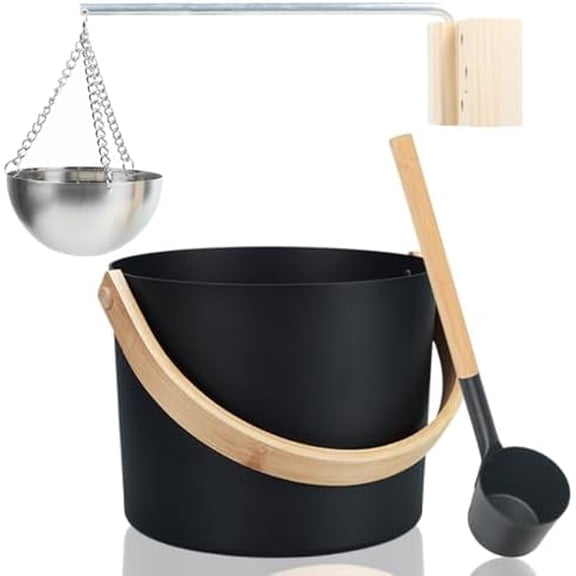 Sauna Bucket and Ladle Set,7 Liters Aluminum Sauna Accessories with Bamboo Handle Handle Spoon Essential Oil Diffuser Bowl Suitable for Hydrotherapy, Sauna and Steam Baths Home Sauna$$Garden & Patio