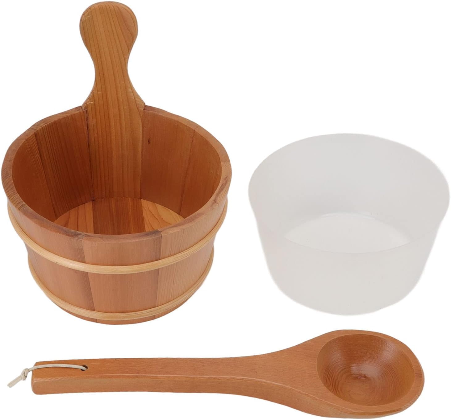 Set Secchio E Mestolo Per Sauna In Acciaio Inox – 4 Litri, Manico Lungo In Legno, Per Spa E Bagno