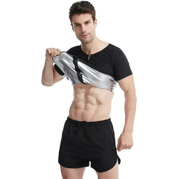 Sauna Heat Trapping Vest for Men Weight Loss Sauna Suit Sauna Shirt Workout Tank Top Sweat Vest Zipper Sauna Jacket Sauna Body Shaper Short Sleeve Waist Trainer for Weight Loss