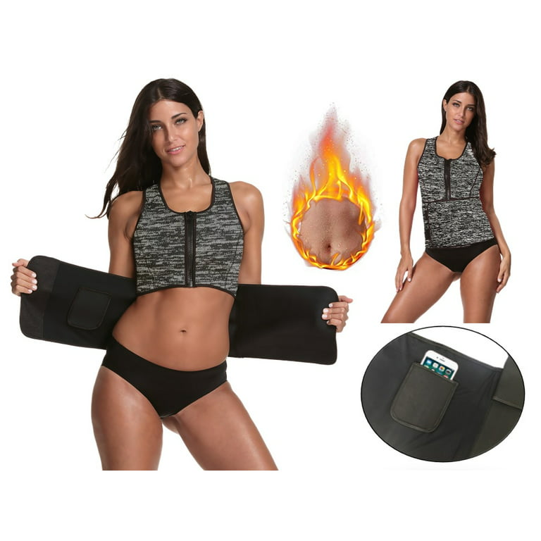 Sauna Hot Sweat Neoprene Waist Trainer Corset Trimmer Belt Body Shaper  Slimming 2 in 1 Tank Top with Adjustable Sauna Belt