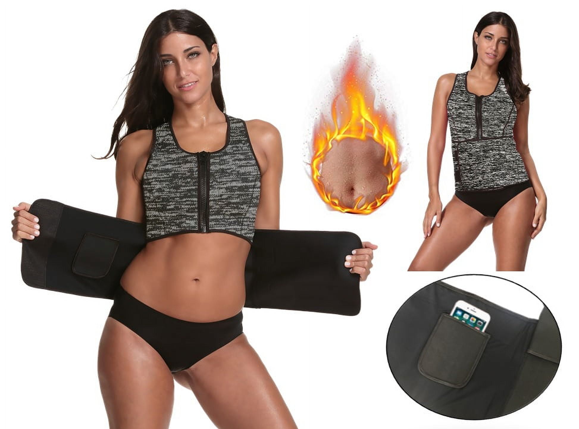 Sauna Hot Sweat Neoprene Waist Trainer Corset Trimmer Belt Body Shaper Slimming 2 in 1 Tank Top with Adjustable Sauna Belt Walmart