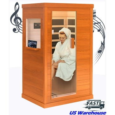 Seizeen Sauna for Home, 900W Far Infrared Sauna for Single Person, 360°Heating Sauna Room with Independent Floor Heating, Dual Speakers, Ambient Lights, Tablet Holder, 77-140℉, US Warehouse Delivery
