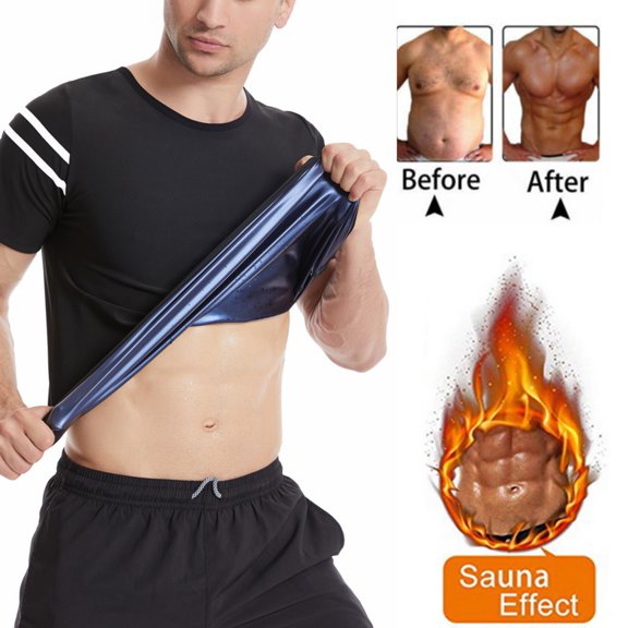 Sauna Shirt for Men Sweat Suit Compression T-Shirt Weight Loss Body Shaper Shirts for Workout Sports Black L/XL