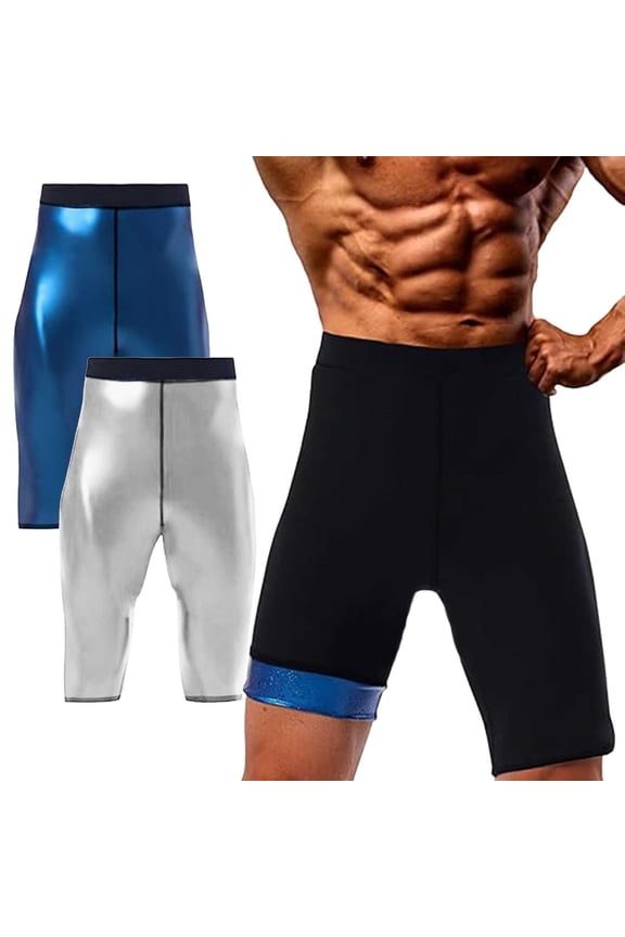 Sauna Shorts for Men Thermo Capris Tights Compression Hight Waist Pants Gym Athletic Workout Shapewear Blue, Size S