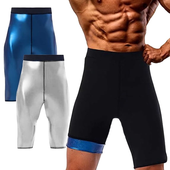 Sauna Shorts for Men Thermo Capris Tights Compression Hight Waist Pants Gym Athletic Workout Shapewear Silver, Size XL