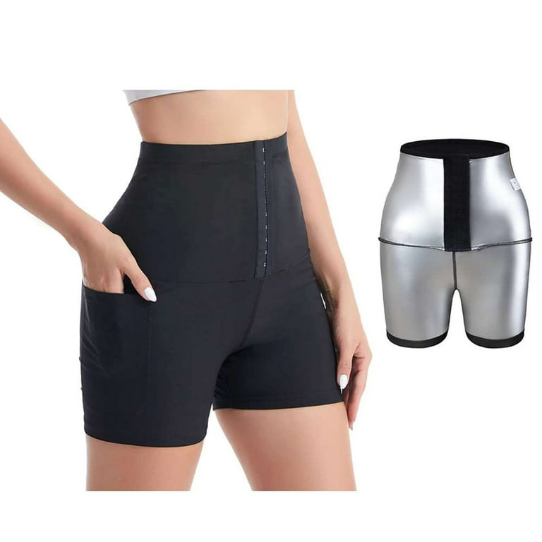 Sauna Shorts for Women Waist Trainer Corset Leggings with Pockets High Waist Compression Workout Tummy Control Body Shaper 5XL Aosijia