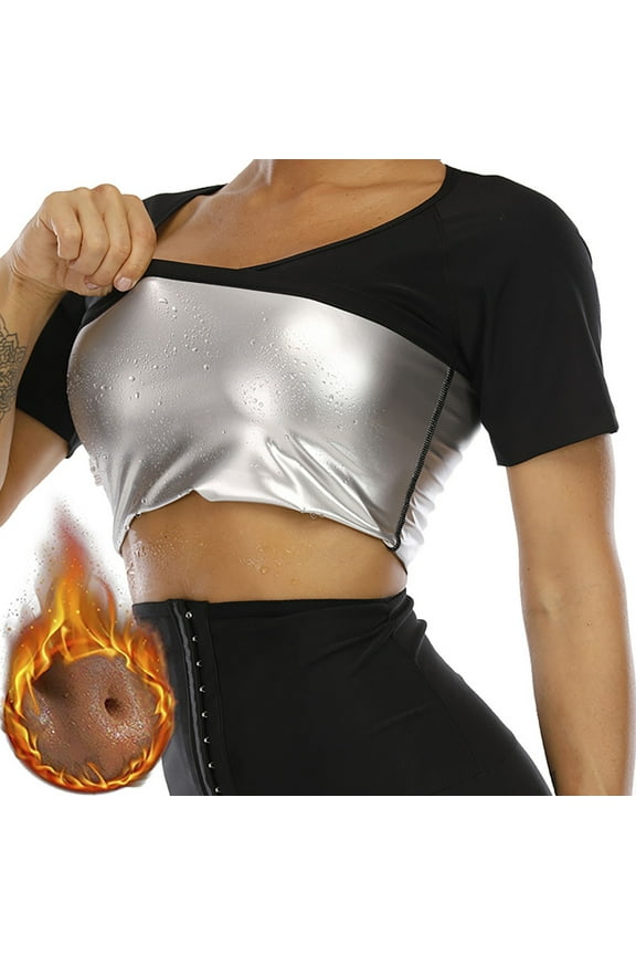 Sauna Shrit for Women Sauna Short Sleeve Sauna Sweat Vest Weight Loss Sauna Suit,Slimming Body Shaper Training Vest Women Sauna Top Gym Workout Sweat Shirt for Women