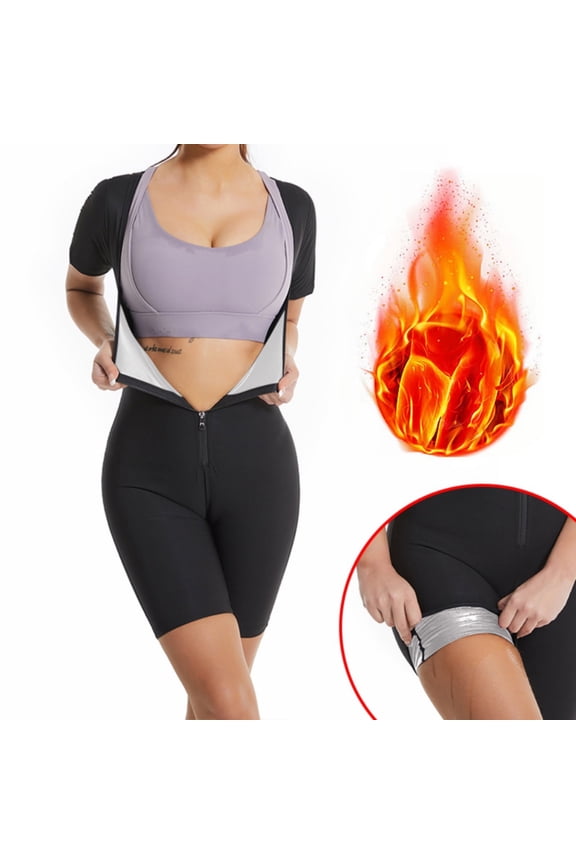 Sauna Suit for Women Slimming Jumpsuit Full Body Heat Trapping Shirt Sweat Waist Trainer Top with Zipper, Adjustable Waist,Breathable Armpit and Crotch