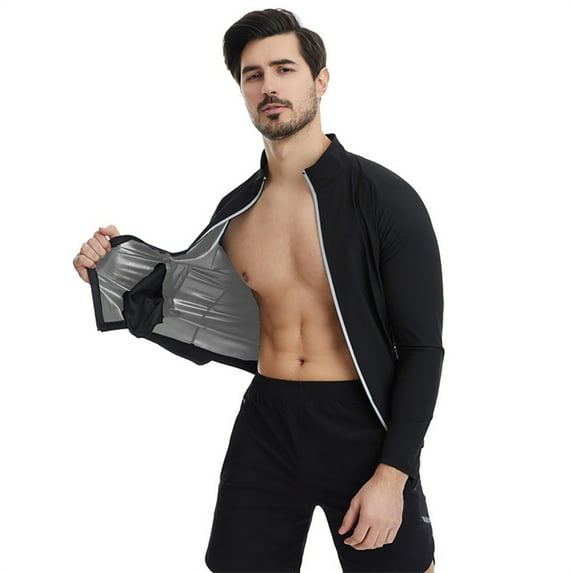 Sauna Suit for Men Sweat Suits Long Sleeve Sauna Shirt Workout Shapewear-(S-3XL) Sweat Jacket Top Shirts with Pocket