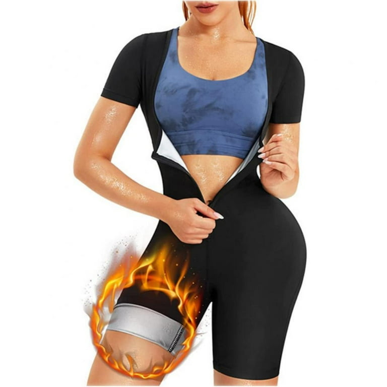 Sauna Suit for Women Sweat Vest Waist Trainer 3 in 1 Slimming Full Body Shaper Workout Top with Sleeve Shorts