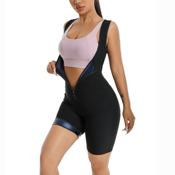 Sauna Suit for Women, Sweat Vest Workout Waist Trainer Slimming Full Body Shaper with Zipper Blue 2XL A
