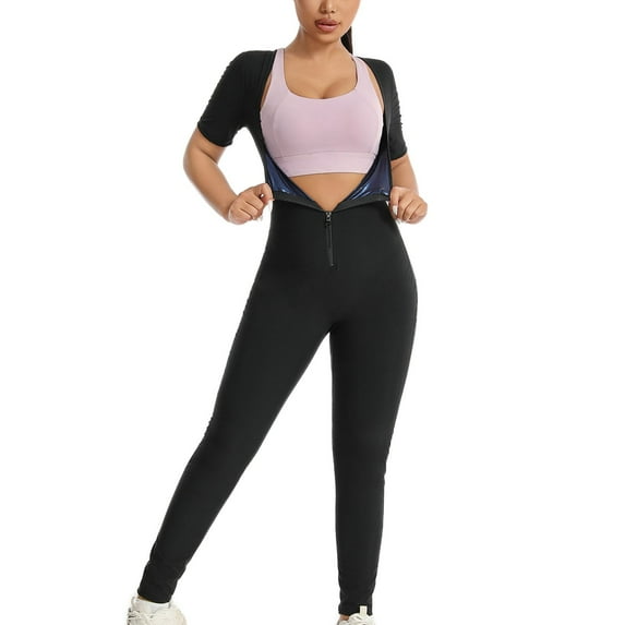 Sauna Suit for Women, Sweat Vest Workout Waist Trainer Slimming Full Body Shaper with Zipper Blue 3XL C