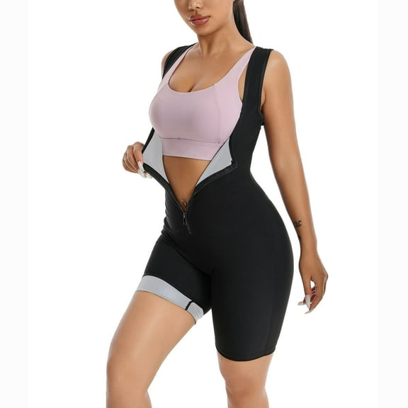 Sauna Suit for Women, Sweat Vest Workout Waist Trainer Slimming Full Body Shaper with Zipper Silver L A