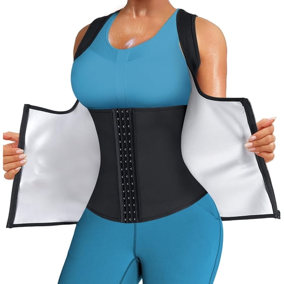 Sauna Suit for Women Sweat Waist Trainer Zipper Vest Cincher Body Shaper Corset Slimming Workout Tank Tops