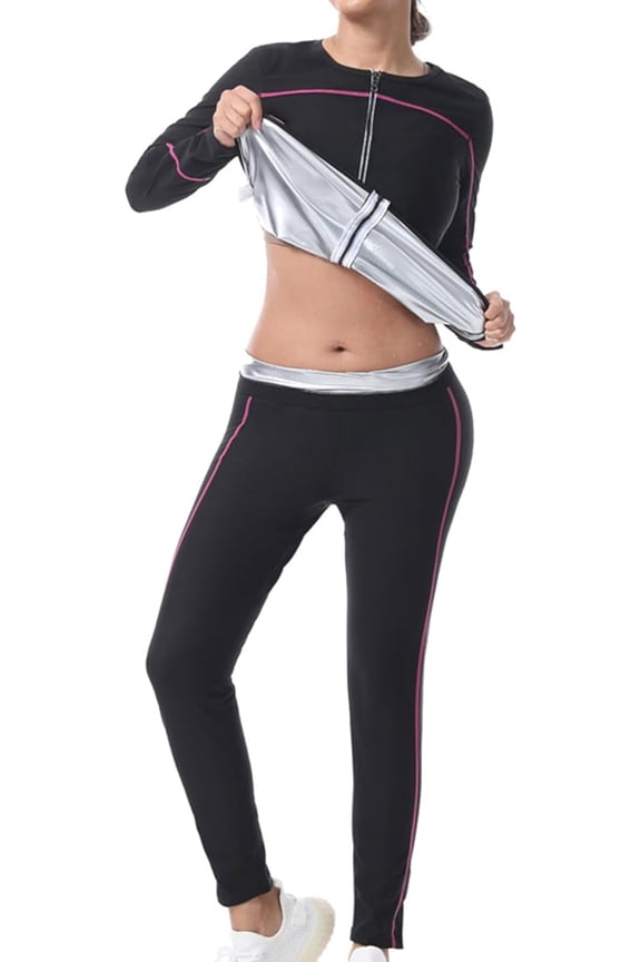 Sauna Suit for Women Weight Loss, 4 in 1 Slimming Shapewear Sauna Jacket Pants Workout Sweat Suits with Zipper