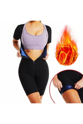 Sauna Suit for Women, Weight Loss Sauna Shirt, Waist Trainer Sweat Vest, Belly Workout, 3 in 1 Full Body Shaper Workout Top Black+Blue 2XL