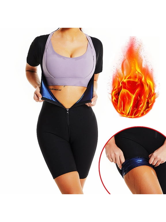 Sauna Suit for Women, Weight Loss Sauna Shirt, Sweat Vest Waist Trainer, 3 in 1 Slimming Full Body Shaper Workout Top Black+Blue 3XL