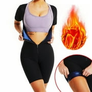 Sauna Suit for Women, Weight Loss Sauna Shirt, Sweat Vest Waist Trainer, 3 in 1 Full Body Shaper Workout Top Black+Blue M