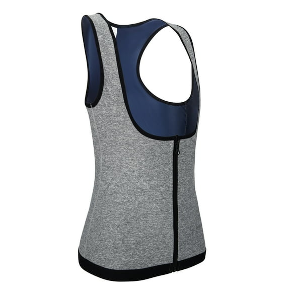 Sauna Suit for Women Weight Loss Suana Shirt Sweat Suit Waist Trainer Vest Fitness Body Shaper with Zipper, Gray, 2XL