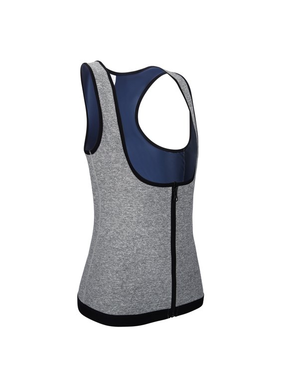 Sauna Suit for Women Weight Loss Suana Shirt Sweat Suit Waist Trainer Vest Fitness Body Shaper with Zipper, Gray, 2XL