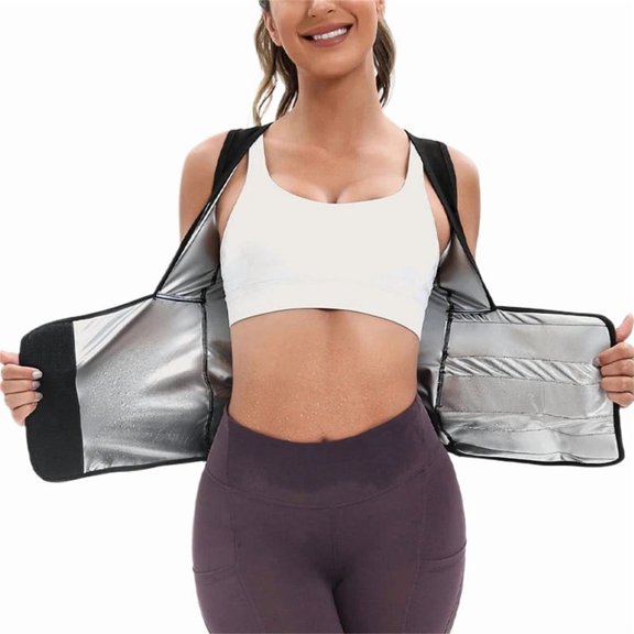 Sauna Suit for Women Sweat Vest Waist Trainer Workout Sleeveless Compression Tank Top Shaper with Zipper