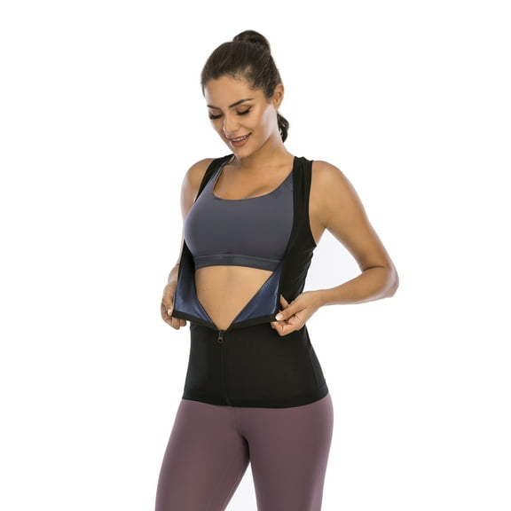 Sauna Suit for Women Weight Loss Sweat Vest Workout Tank Top Shaper Sweat Waist Trainer for Womens with Zipper, Black, XL