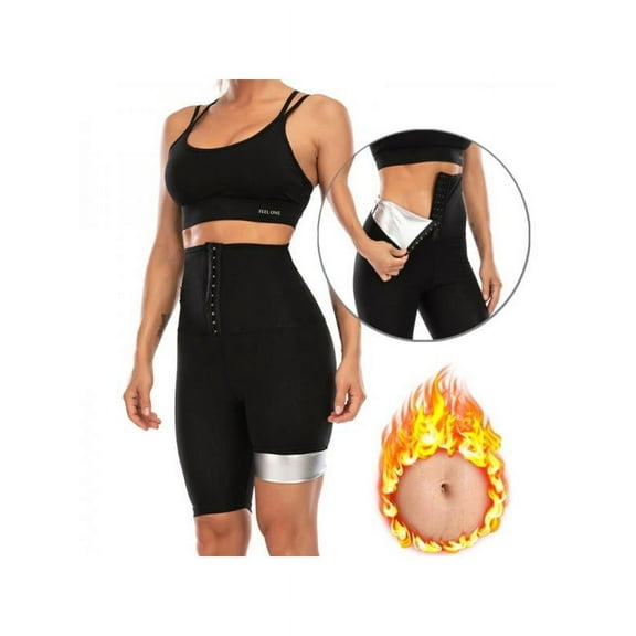 Sauna Sweat Shapewear High Waisted Pants Mid Thigh Workout Suit Waist Trainer Weight Loss Lower Body Shaper Sweatsuit Exercise Fitness Gym, Inner Vinyl for Women Men