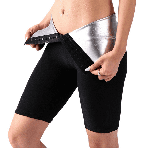 Sauna Sweat Shapewear High Waisted Shorts Above Knee Pants Mid Thigh Workout Suit Waist Trainer Weight Loss Lower Body Shaper Sweatsuit Exercise Fitness Gym, Inner Vinyl for Women