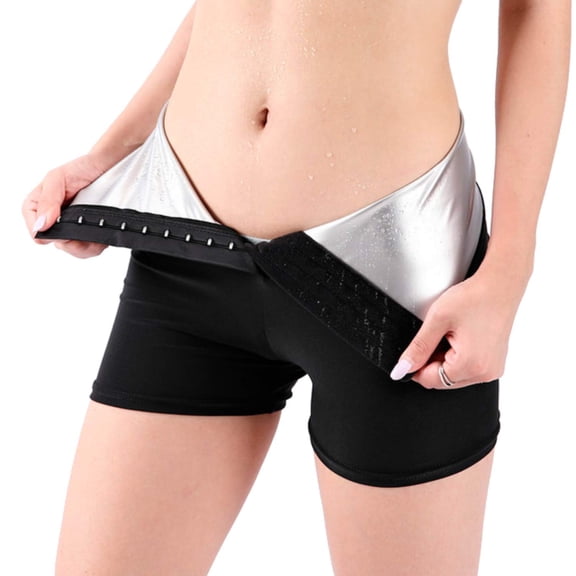 Sauna Sweat Shapewear High Waisted Shorts Above Knee Pants Mid Thigh Workout Suit Waist Trainer Weight Loss Lower Body Shaper Sweatsuit Exercise Fitness Gym, Inner Vinyl for Women