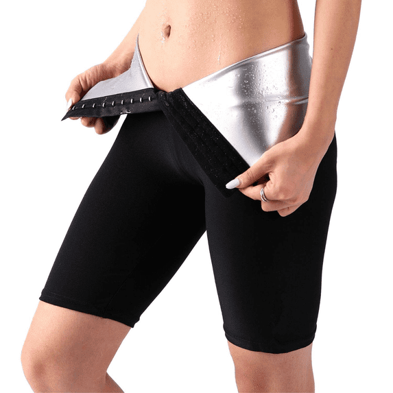 Sauna Sweat Shapewear High Waisted Shorts Above Knee Pants Mid Thigh Workout Suit Waist Trainer Weight Loss Lower Body Shaper Sweatsuit Exercise Fitness Gym, Inner Vinyl for Women