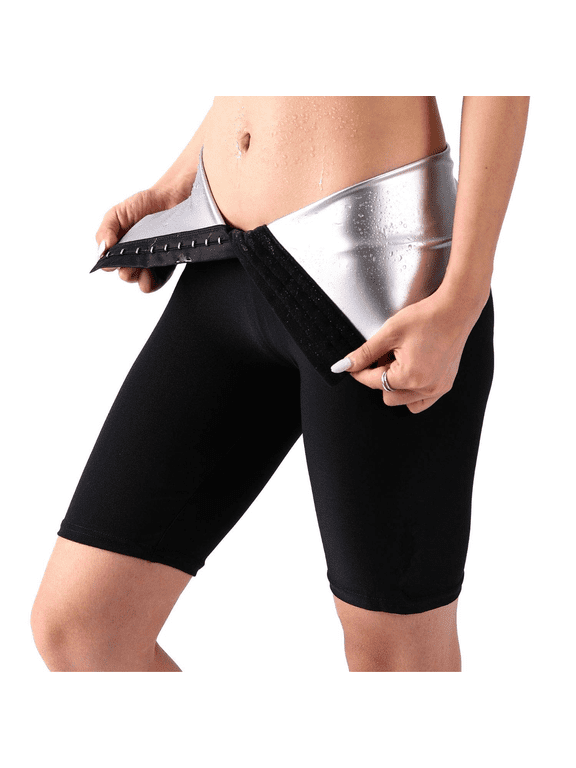 Sauna Sweat Shapewear High Waisted Shorts Above Knee Pants Mid Thigh Workout Suit Waist Trainer Weight Loss Lower Body Shaper Sweatsuit Exercise Fitness Gym, Inner Vinyl for Women