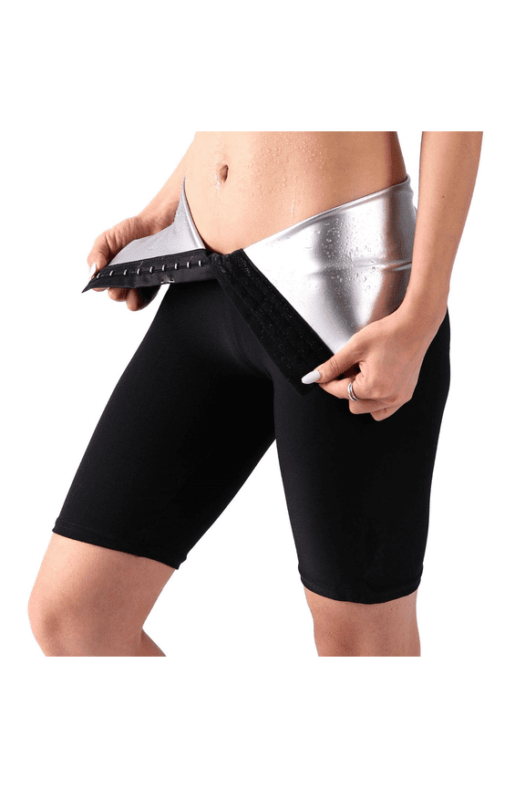 Sauna Sweat Shapewear High Waisted Shorts Above Knee Pants Mid Thigh Workout Suit Waist Trainer Weight Loss Lower Body Shaper Sweatsuit Exercise Fitness Gym, Inner Vinyl for Women
