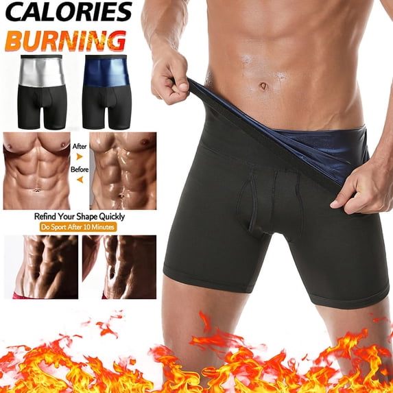 Sauna Sweat Short Pants for Men Hot thermo Sauna Leggings Compression Hight Waist Pants Workout Body Shaper Sauna Suit Big and Tall Size S-3XL Silver