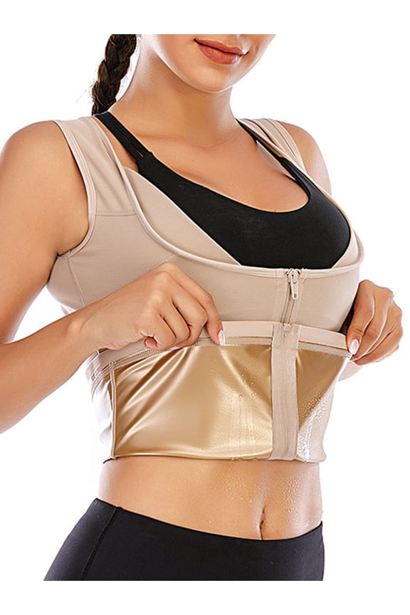 Sauna Sweat Vest for Women Weight Loss Slim Workout Tank Top Hot Sweat Waist Trainer Tummy Control Body Shaper Sauna Suits with Zipper