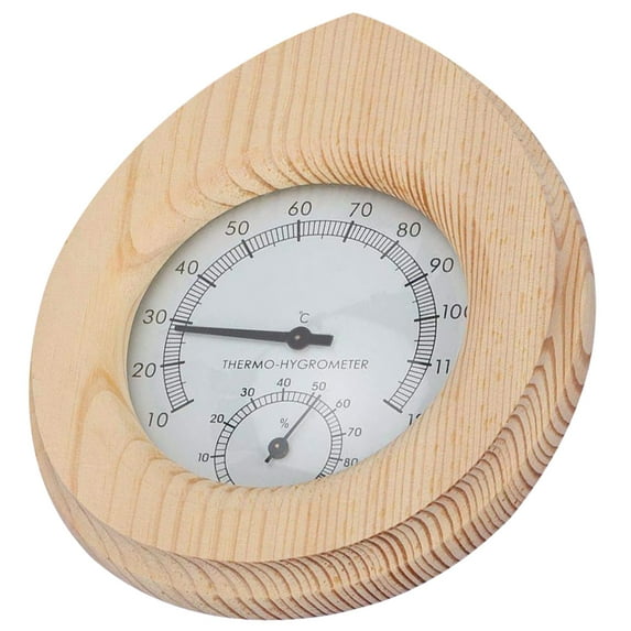 ifundom Sauna Hygrothermograph Indoor Temperature and Humidity Gauge Khaki Wood Copper ABS Material