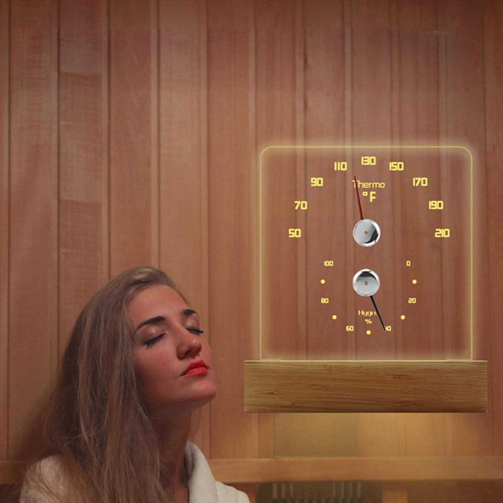 Sauna Thermometer 2 in 1 Fahrenheit Thermometer Hygrometer with LED Light Sauna Accessories for Sauna Room Hotel