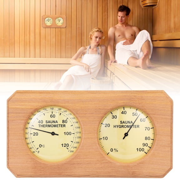 Sauna Thermometer Hygrometer, 2-In-1 Temperature Humidity Gauge, Dual Dial Monitor, Canadian Red Cedar Wood Frame, Sauna Steam Room Supplies
