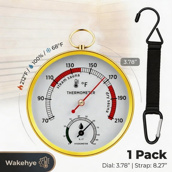 Sauna Thermometer and Hygrometer (Fahrenheit) with Lanyard Strap, Heat-Resistant Iron Temperature Humidity Monitor for Indoor Steam Room