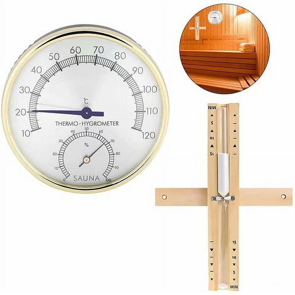 Sauna Thermometers Hygrometers and Hourglasses, 15 Minute Timer 2 in 1