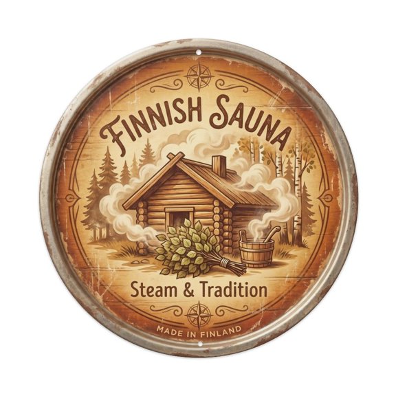 Sauna Traditional Wellness Retreat Vintage Metal Tin Sign Plaque Wall Decor for Cafe, Club, Garden Round Metal Poster 8x8Inch