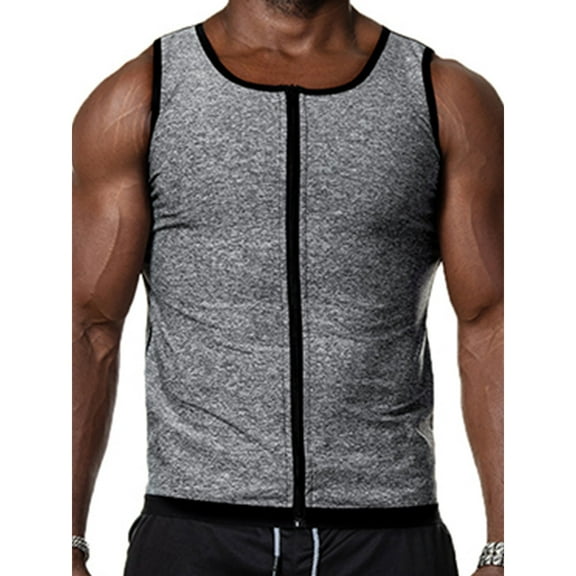 Sauna Vest for Men, Mens Waist Trainer Sweat Vest, Body Shaper Tank Top with Zipper, Workout Corset for Exercise, Gray, M