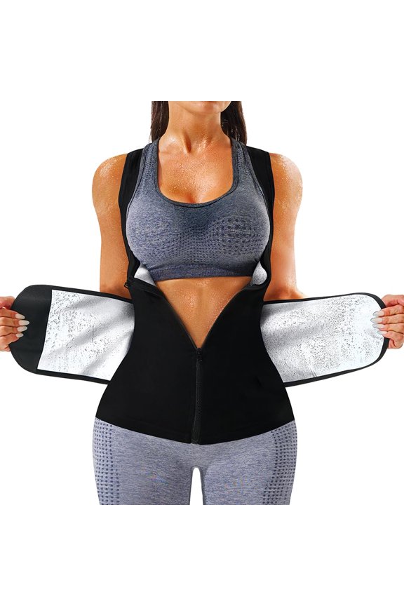Sauna Waist Trainer Vest With Zipper Silver Lining Workout Sweat Vest